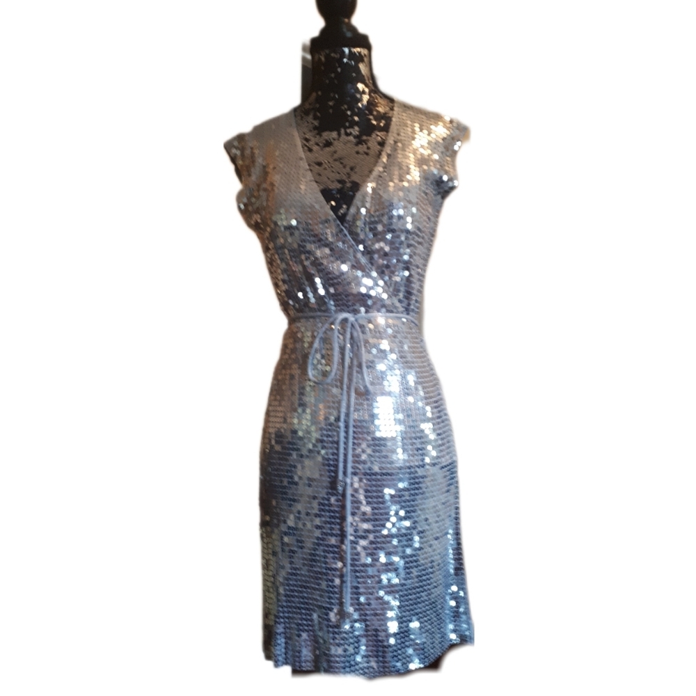 Michael Kors Silver Sequin Wrap Dress